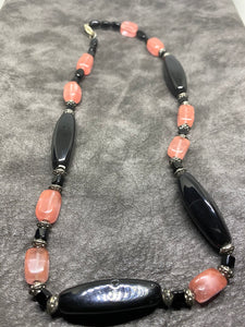 Black and peach glass beaded necklace