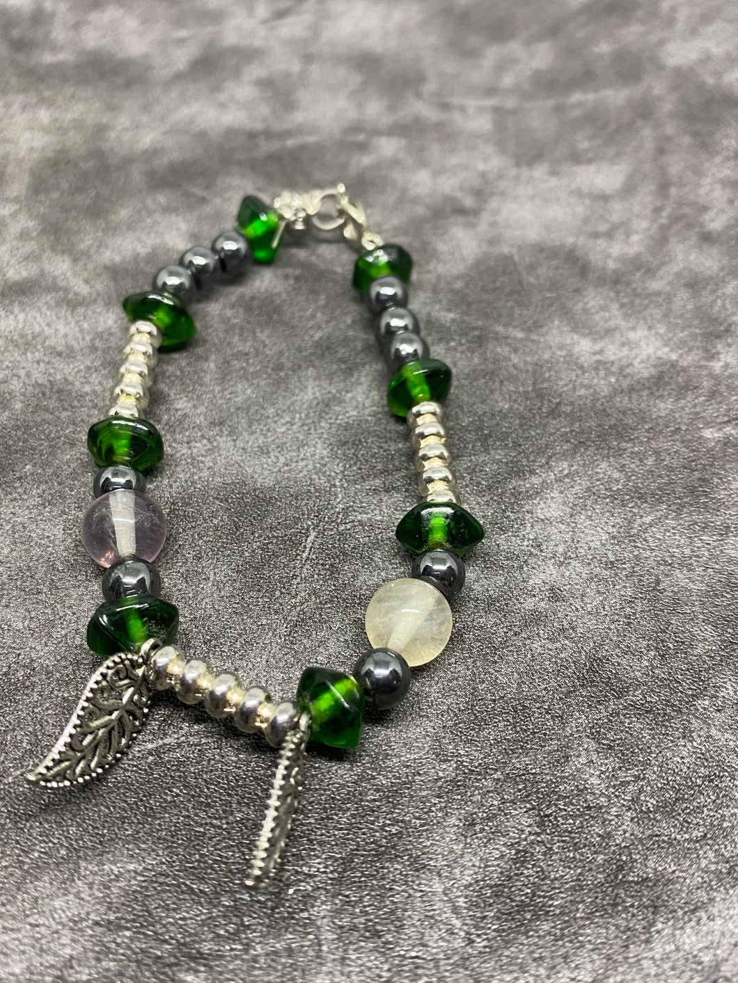 Green and White Leaf charm bracelet