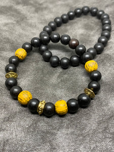 Black and Gold wooden bead bracelet set